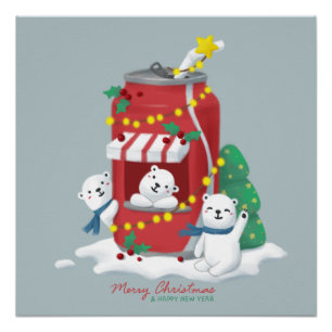 Poster Joyeux Noël : Ours Polaire & Pâtes De Soda