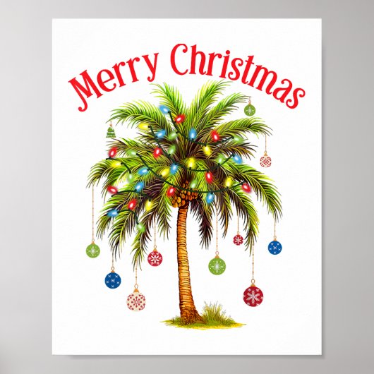 Poster Joyeux Noël Palm Tree Light Hawaiian Tropical (Devant)