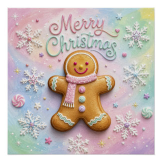 Poster Joyeux Noël Pâtisserie Gingerbread Flocons de Neig