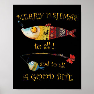 Poster Joyeux Noël Pêcheur Merry Fishmas à tous les pêche