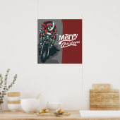 Poster Joyeux Noël Père Noël à vélo (Cuisine)