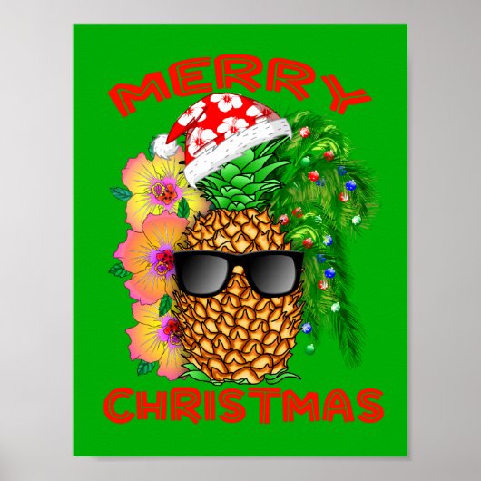 Poster Joyeux Noël Père Noël Ananas (Devant)