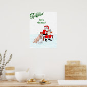 Poster Joyeux Noël! Père Noël avec chat et chien (Cuisine)
