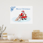 Poster Joyeux Noël - Père Noël avec chat et chien (Cuisine)
