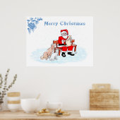Poster Joyeux Noël - Père Noël avec chat et chien (Cuisine)