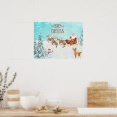 Poster Joyeux Noël Père Noël, Snowman, Reindeer, Forêt (Cuisine)