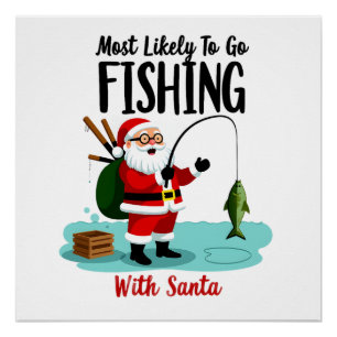 Poster Joyeux Noël Pour Cadeau Pêche Papa Noël (
