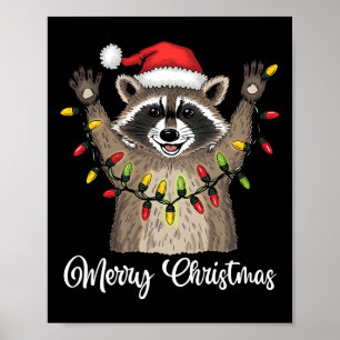 Poster Joyeux Noël Raccoon Santa Hat Xmas Light Pjs M