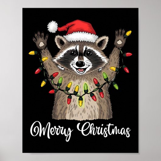 Poster Joyeux Noël Raccoon Santa Hat Xmas Light Pjs M (Devant)