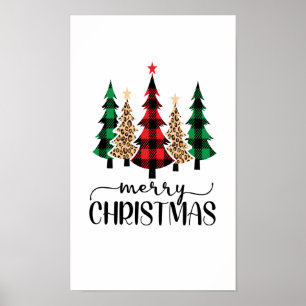Poster Joyeux Noël Red Green Plaid Arbres