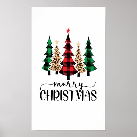 Poster Joyeux Noël Red Green Plaid Arbres (Devant)