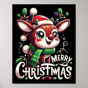 Poster Joyeux Noël Reindeer Arbre Lumières Noël Famille M