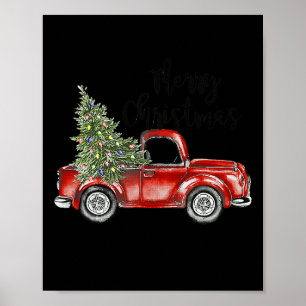 Poster Joyeux Noël Rouge Camion Arbre Lumière Famille drô