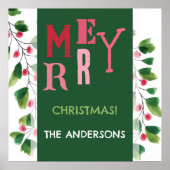 Poster Joyeux Noël Rouge Et Vert Aquarelle Wreath (Devant)