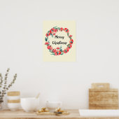 Poster Joyeux Noël Rouge Floral Aquarelle Wreath (Cuisine)