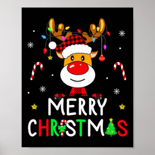 Poster Joyeux Noël Rouge Père Noël Chapeau Reindeer Famil