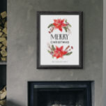 Poster Joyeux Noël Rustique Poinsettia Verdure<br><div class="desc">Décor de maison festif et rustique avec aquarelle illustration de poinsettia et botaniques d'hiver. Le texte dit "Joyeux Noël".</div>