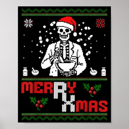 Poster Joyeux Noël Rx Mas Skeleton Pharmacien Technicien  (Devant)