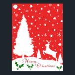 Poster Joyeux Noël Snowflakes hiver<br><div class="desc">Joyeux Snowflakes D'Hiver Rouge Et Blanc Joyeux Artwork De Noël Représentant Un Arrière - plan Rouge Aux Étoiles Blanches Avec Des Arbres De Noël Et Un Cerf En Voie Sur Un Terrain Couvert De Neige. Accenté Avec Holly Et Les Mots Joyeux Noël.</div>