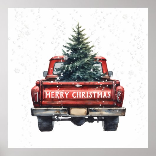 Poster Joyeux Noël vintage Camion Rouge (Devant)