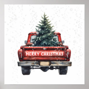 Poster Joyeux Noël vintage Camion Rouge