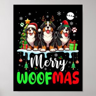 Poster Joyeux Noël Woit Trois Père Noël Reindeer Bernese