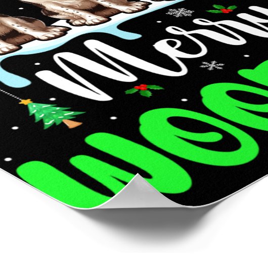 Poster Joyeux Noël Woof Three Père Noël Anglais Springer (Coin)