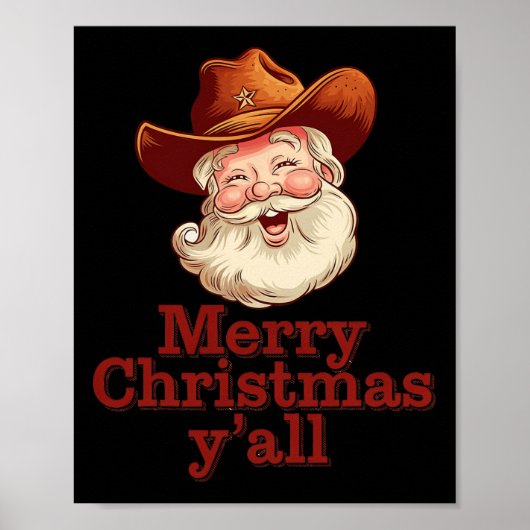 Poster Joyeux Noël Y’all Cowboy Père Noël Western Country (Devant)