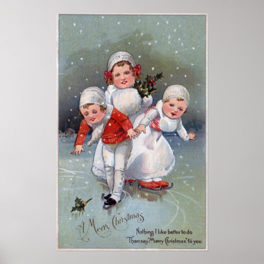 Poster Joyeux NoëlPetits enfants Patinage sur glace (Devant)