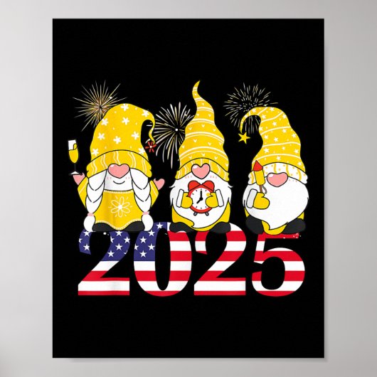 Poster Joyeux Nouvel An 2025 Eve Party Gnomes Fireworks H (Devant)