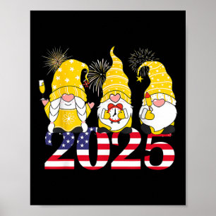 Poster Joyeux Nouvel An 2025 Eve Party Gnomes Fireworks H