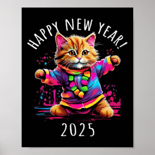 Poster Joyeux Nouvel An 2025 Fête Danser Design Chat