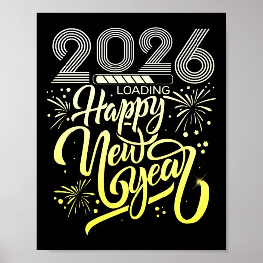 Poster Joyeux Nouvel An 2026 Fireworks Chargement Nouvel (Devant)