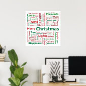 Poster Joyeux nuage de mots de Noël en vert rouge (Bureau à domicile)