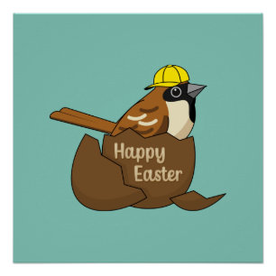 Poster Joyeux Oeuf Chocolat Sparrow à Pâques