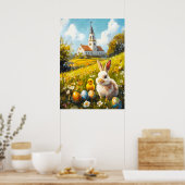 Poster Joyeux oeuf lapin de l'église chrétienne de Pâques (Cuisine)