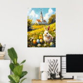 Poster Joyeux oeuf lapin de l'église chrétienne de Pâques (Bureau à domicile)