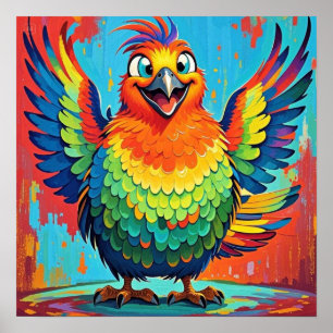 Poster Joyeux Oiseau coloré art abstrait