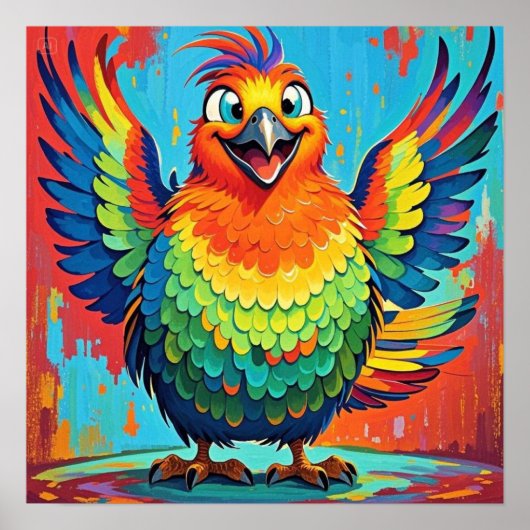 Poster Joyeux Oiseau coloré art abstrait (Devant)