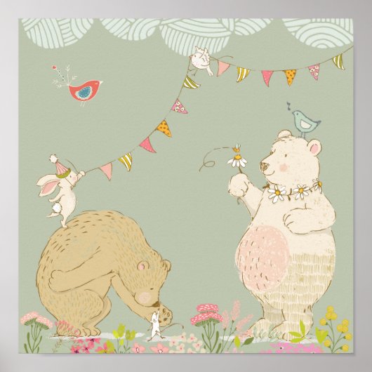 Poster Joyeux ours printaniers (Devant)