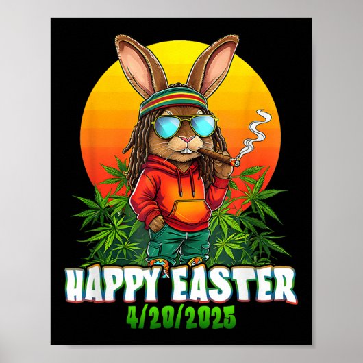 Poster Joyeux Pâques drôle Fumer lapin de Pâques drôle Ra (Devant)