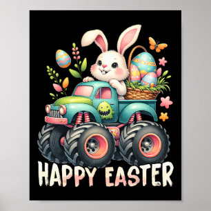 Poster Joyeux Pâques Funny Construction Camions Enfants B