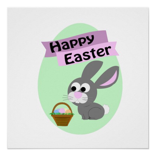 Poster Joyeux Pâques ! Lapin gris (Devant)