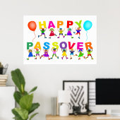 Poster Joyeux Passover mignon Cartoon Diverse Kids Texte (Bureau à domicile)