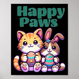 Poster Joyeux Pattes Lapin Mignon Chat Pâques Oeuf Animal