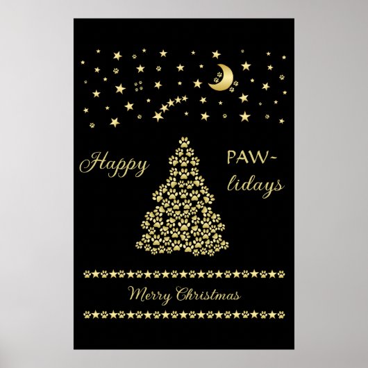 Poster Joyeux Pawlidays, Or brillant Paw sapin de Noël (Devant)