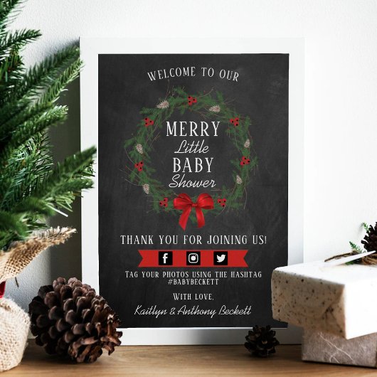 Poster Joyeux petit Baby shower de Noël Bienvenue