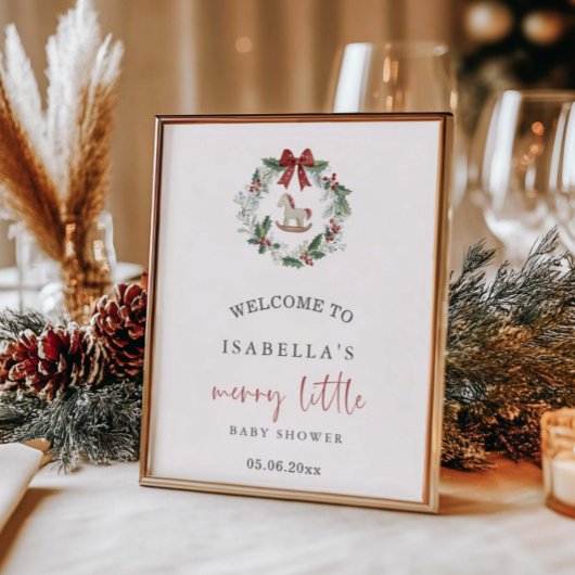 Poster Joyeux petit Baby shower Fer de Noël Bienvenue