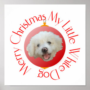 Poster Joyeux petit chien blanc de Noël