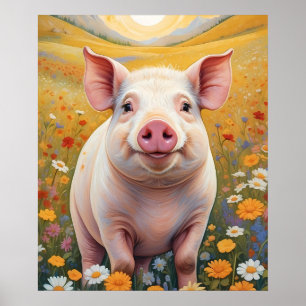 Poster Joyeux Petit Cochon Sunny Daisy Field